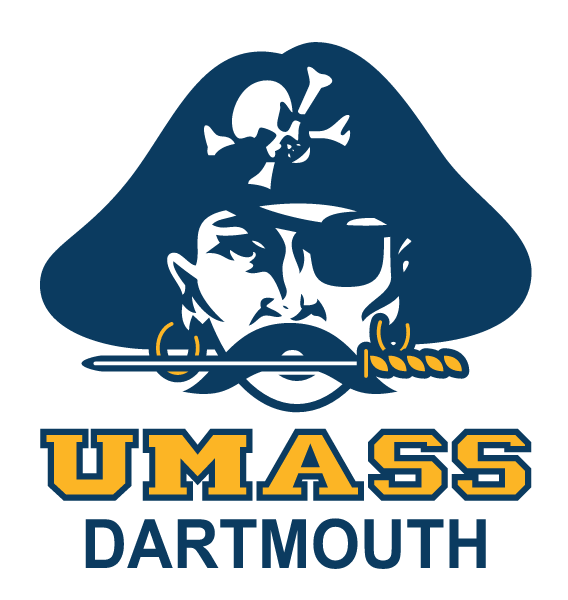 Corsair head with UMASS DARTMOUTH wordmark, blue/gold/white variant, cell 5