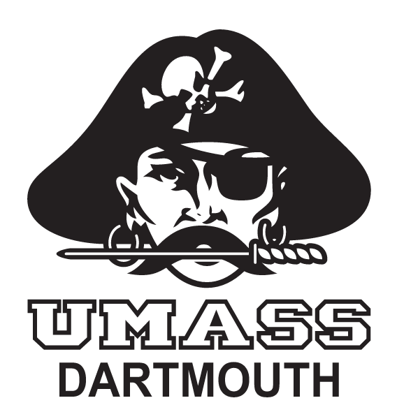 Corsair head with UMASS DARTMOUTH wordmark, black/white variant, cell 7