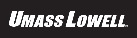 UMass Lowell wordmark, white on black background variant, cell 20