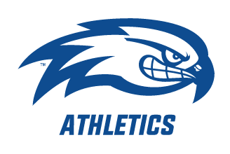 River Hawk head, blue and white with Athletics text variant, cell 63