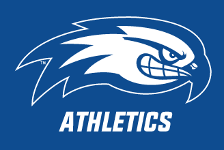 River Hawk head, white outline with Athletics text on blue background variant, cell 64