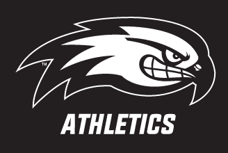 River Hawk head, white outline with Athletics text on black background variant, cell 66