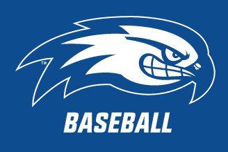 River Hawk head, white outline with Baseball text on blue background variant, cell 70