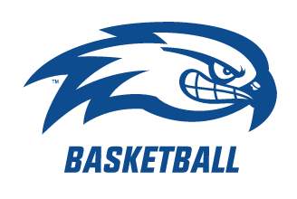 River Hawk head, blue and white with Basketball text variant, cell 75
