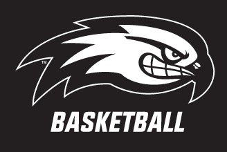 River Hawk head, white outline with Basketball text on black background variant, cell 78