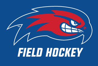 River Hawk head, full color with Field Hockey text on blue background variant, cell 86