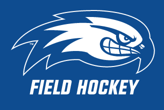 River Hawk head, white outline with Field Hockey text on blue background variant, cell 88