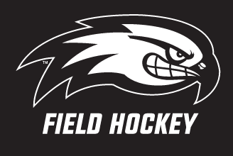 River Hawk head, white outline with Field Hockey text on black background variant, cell 90