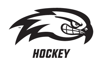 River Hawk head with HOCKEY text, black and white variant, cell 95