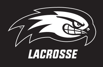 River Hawk head with LACROSSE text, white outline on black background variant, cell 102