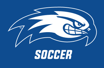 River Hawk head with SOCCER text, white outline on blue background variant, cell 106