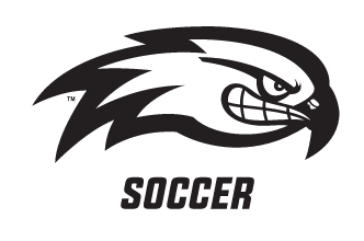 River Hawk head with SOCCER text, black and white variant, cell 107