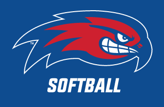 River Hawk head with SOFTBALL text, full color on blue background variant, cell 110