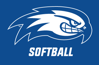River Hawk head with SOFTBALL text, white outline on blue background variant, cell 112