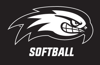 River Hawk head with SOFTBALL text, white outline on black background variant, cell 114