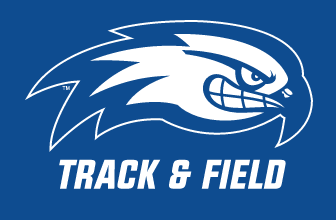 River Hawk head with TRACK & FIELD text, white outline on blue background variant, cell 118