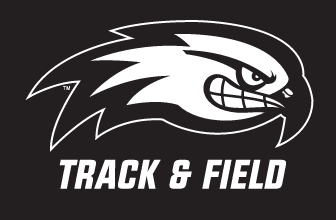 River Hawk head with TRACK & FIELD text, white outline on black background variant, cell 120