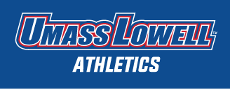 UMass Lowell Athletics wordmark, color on blue variant, cell 124