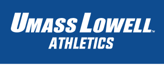 UMass Lowell Athletics wordmark, white on blue variant, cell 130