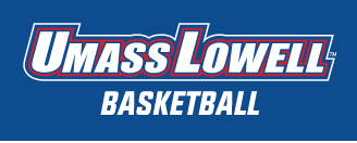 UMass Lowell Basketball wordmark, color on blue variant, cell 146