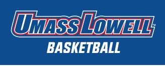 UMass Lowell Basketball wordmark, color on blue variant, cell 148