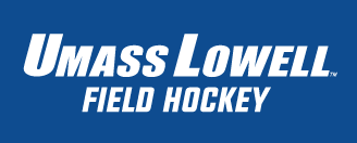 UMass Lowell Field Hockey wordmark, white on blue variant, cell 178