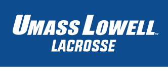 UMass Lowell Lacrosse wordmark, white on blue variant, cell 202