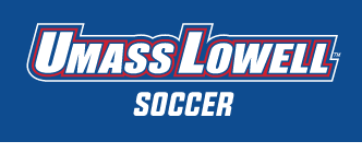 UMass Lowell Soccer wordmark, color on blue variant, cell 206