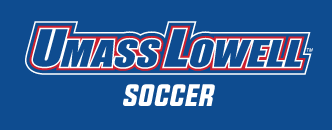 UMass Lowell Soccer wordmark, color on blue variant, cell 208