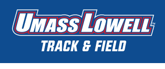UMass Lowell Track & Field wordmark, color on blue variant, cell 230