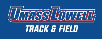 UMass Lowell Track & Field wordmark, color on blue variant, cell 232