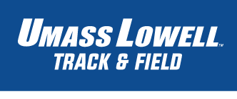 UMass Lowell Track & Field wordmark, white on blue variant, cell 238