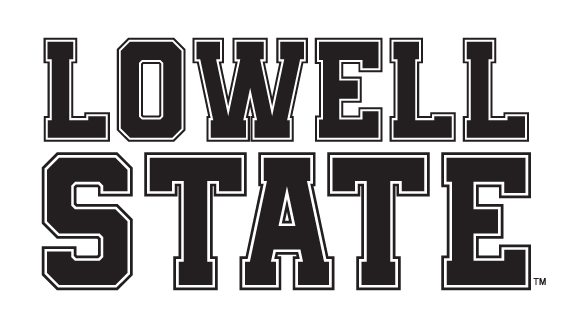 LOWELL STATE wordmark, black with white outline variant, cell 3