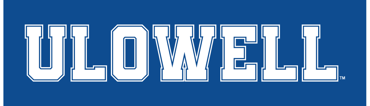 ULOWELL wordmark, white with blue outline variant, cell 2