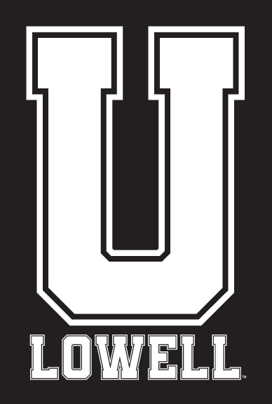 U LOWELL lettermark, white with black outline variant, cell 8