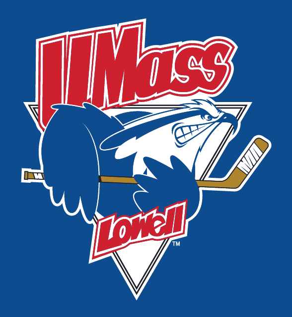 UMass Lowell River Hawks logo, full color on blue background variant, cell 2