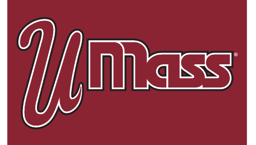 UMass wordmark, maroon with white outline on maroon background variant, cell 2