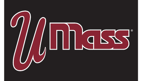 UMass wordmark, maroon with white outline on black background variant, cell 3