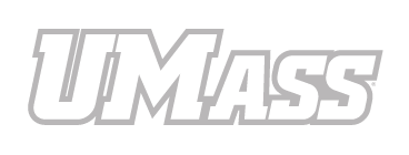 UMass wordmark, white with grey outline variant, cell 5