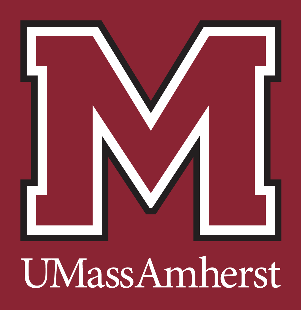 UMass Amherst primary logo, white and black on maroon background variant, cell 2