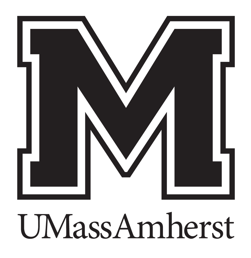 UMass Amherst primary logo, black and white variant, cell 3
