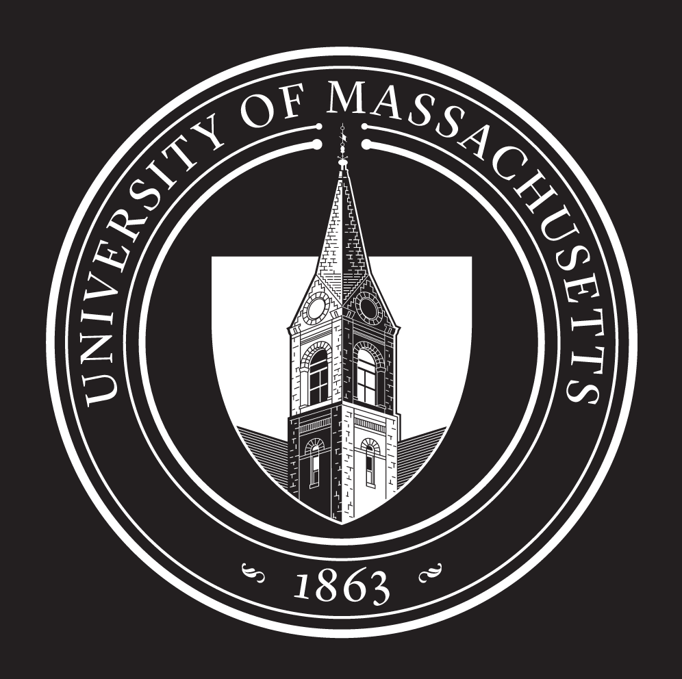 UMass Amherst Formal Spire Seal, white on black background variant, cell 4