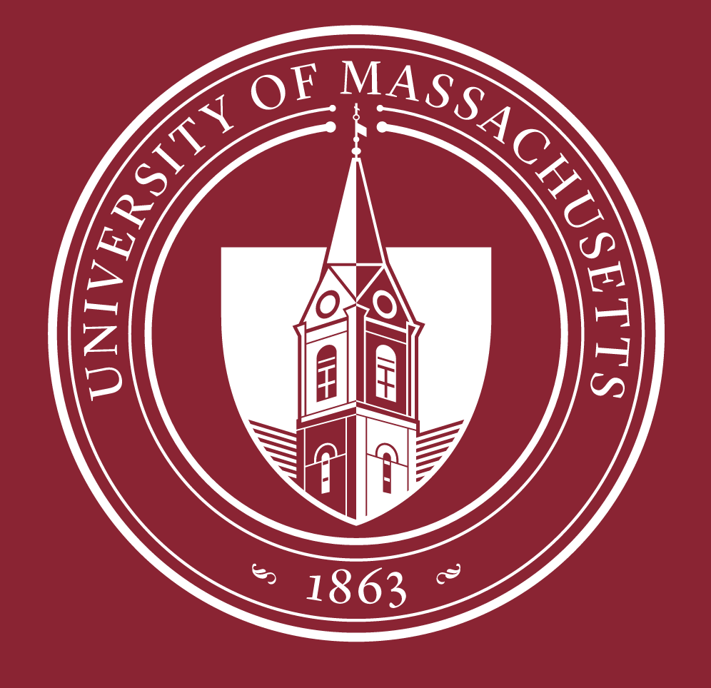 University of Massachusetts Amherst Formal Spire Seal, white on maroon variant, cell 2
