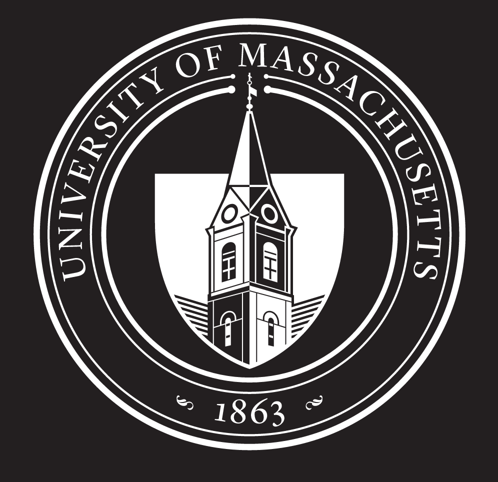University of Massachusetts Amherst Formal Spire Seal, white on black variant, cell 4
