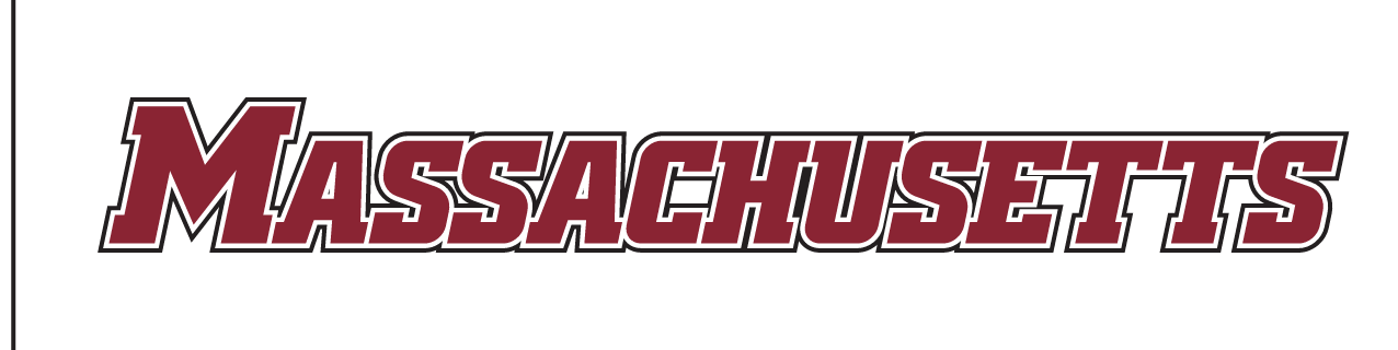 MASSACHUSETTS wordmark, maroon with white and black outline variant, cell 1