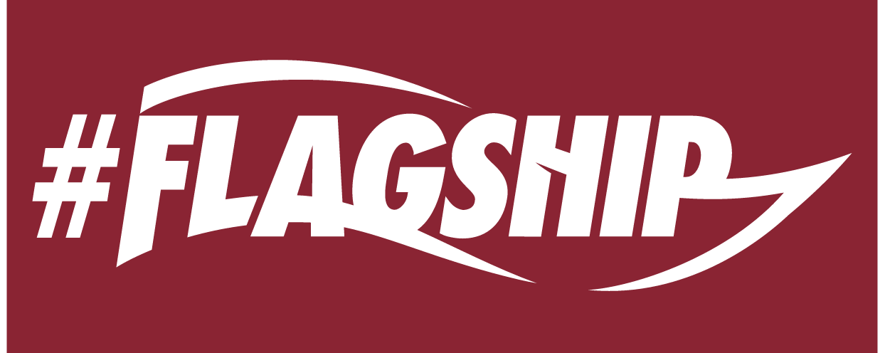 #FLAGSHIP wordmark, white on maroon variant, cell 2