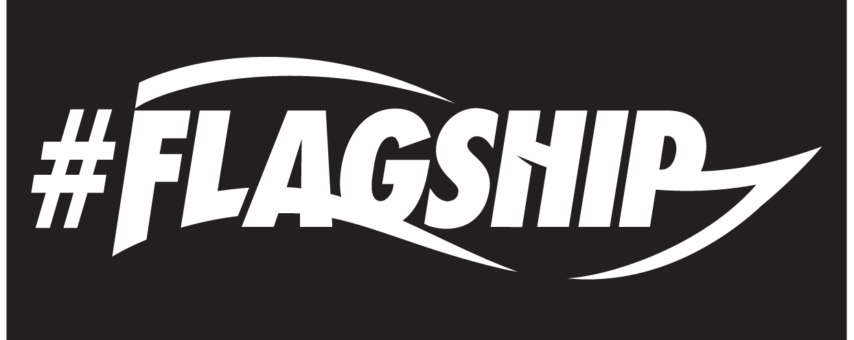 #FLAGSHIP wordmark, white on black variant, cell 4