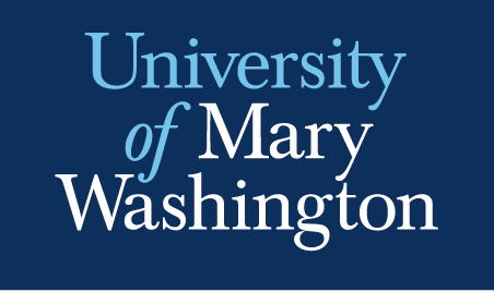 University of Mary Washington wordmark, stacked, light blue/white on navy variant, cell 10