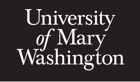 University of Mary Washington wordmark, stacked, white on black variant, cell 12