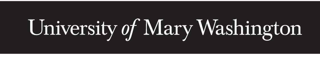 University of Mary Washington wordmark, single-line, white on black variant, cell 18